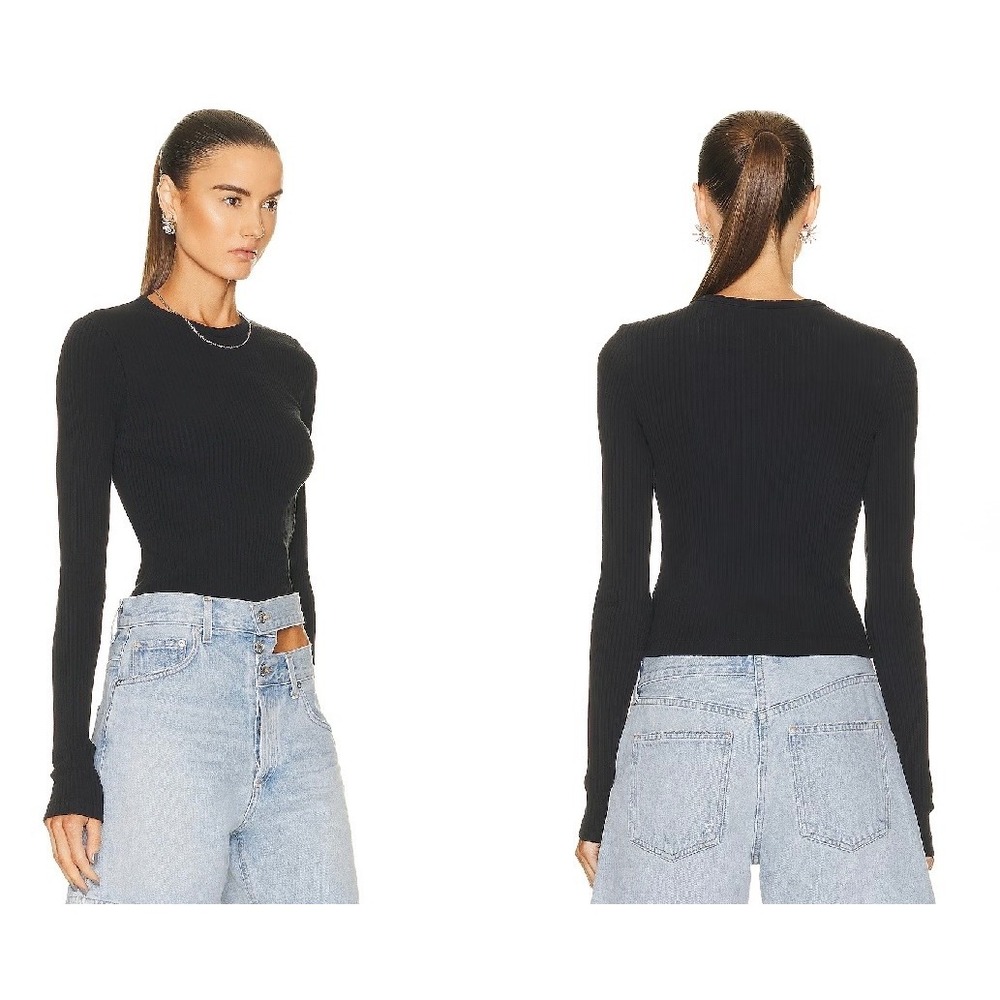 AGOLDE Alma Shrunken Crew Neck Ribbed Long Sleeve Top Black‎ XS A7119-1387